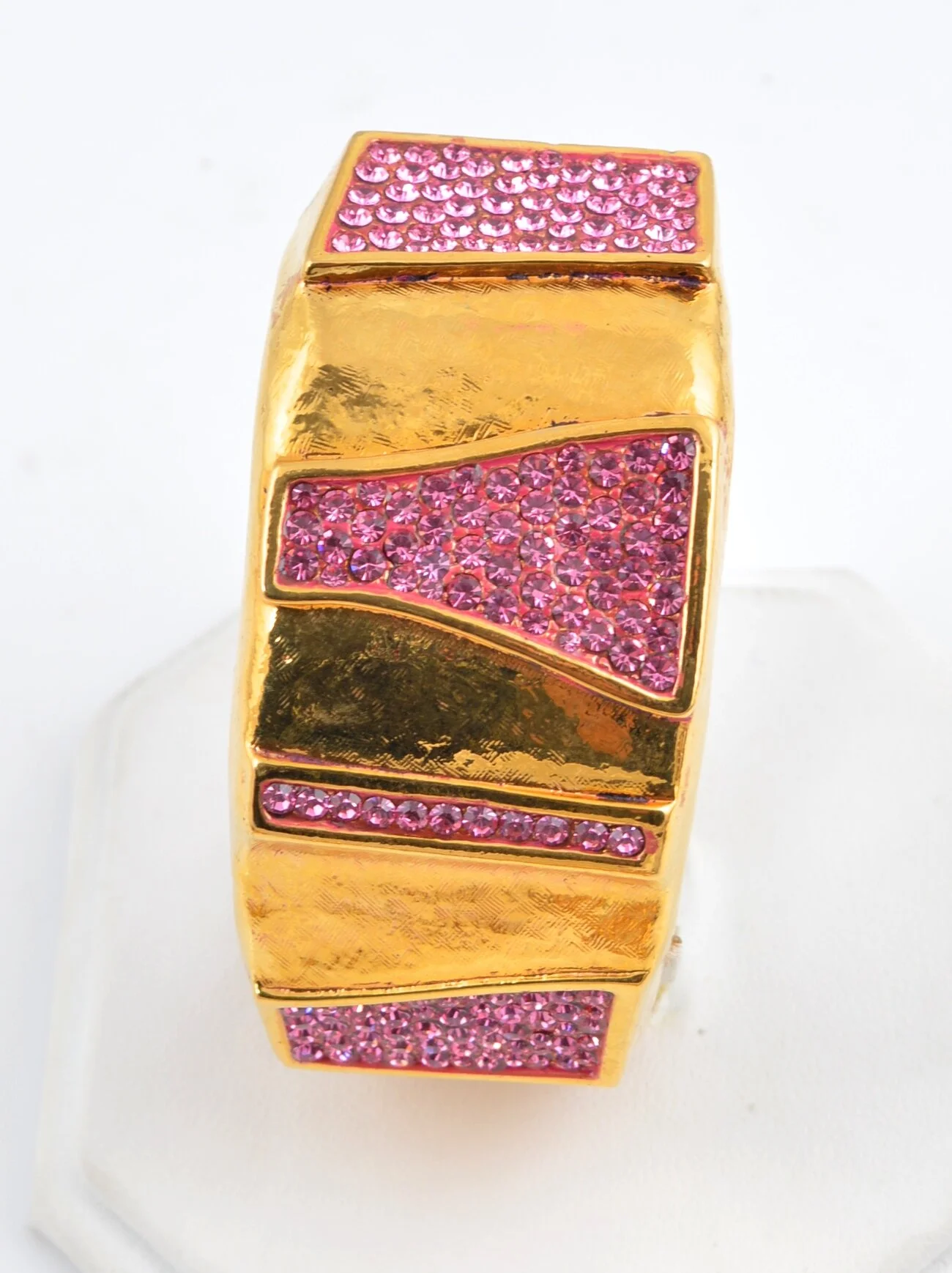 Jose & Maria Barrera-Gold Hinge Cuff Bracelet with Pink Crystals
