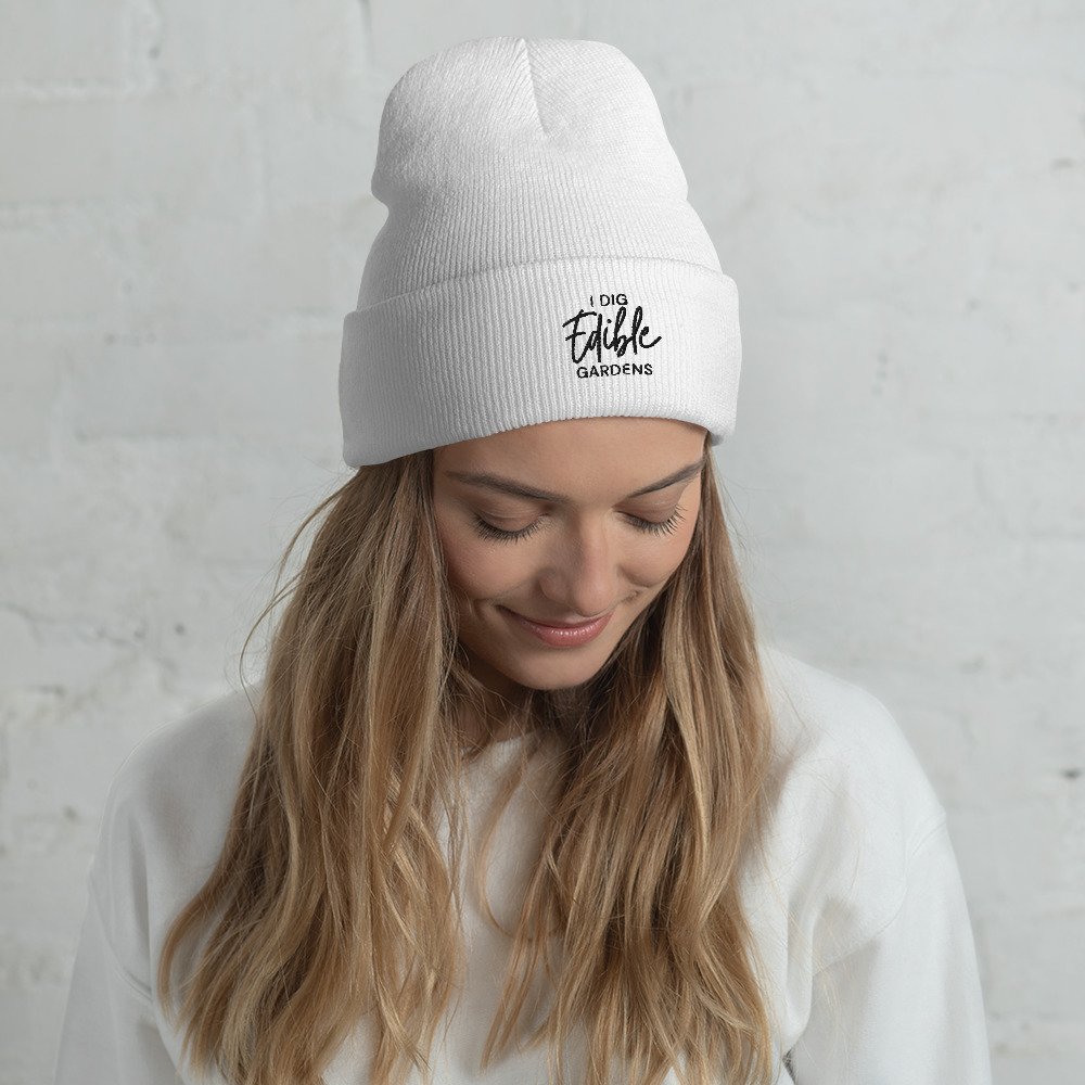 Cuffed Beanie - I Dig Edible Gardens, Black Letters — Daily Harvest Designs