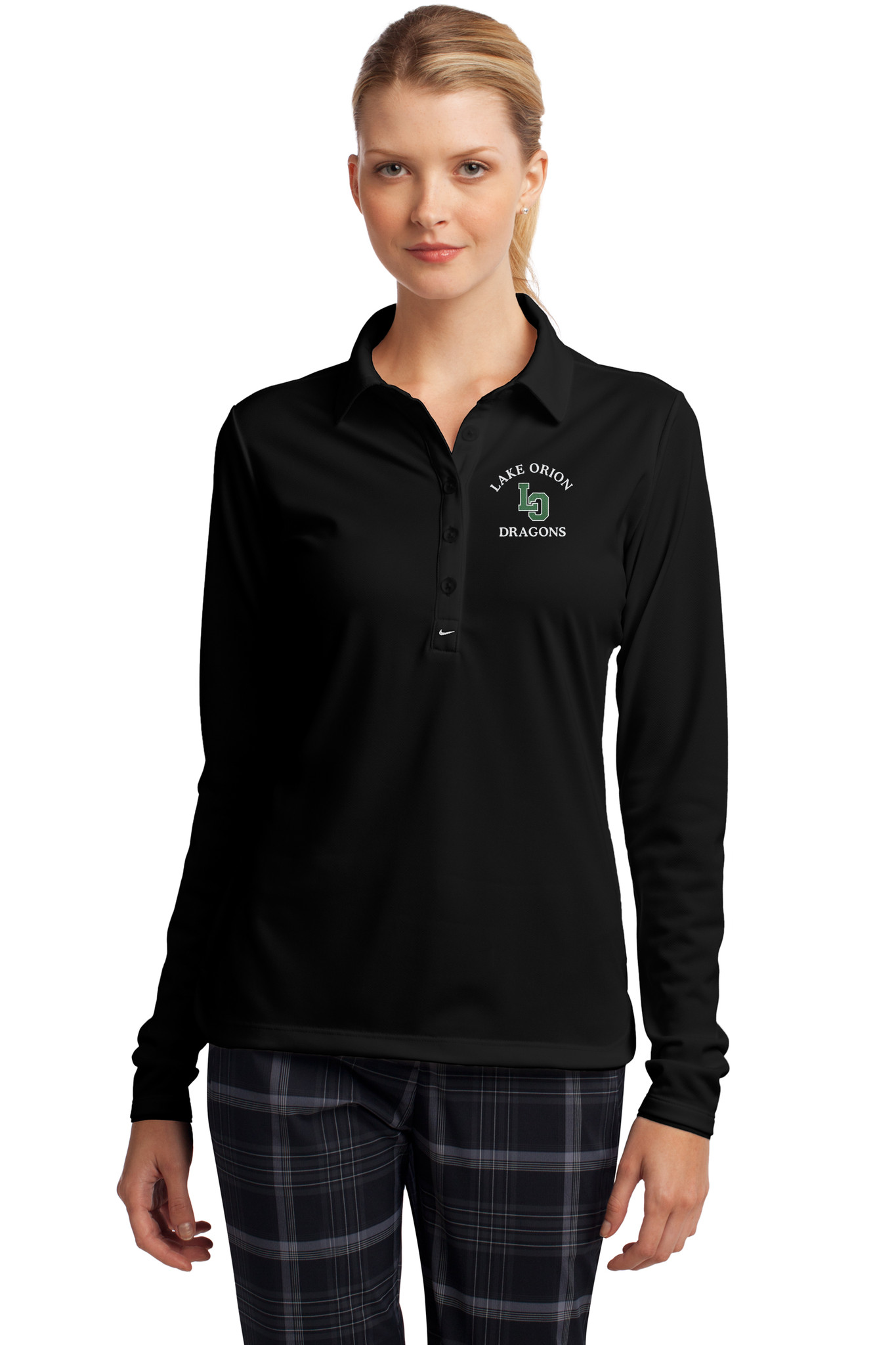 ladies black long sleeve polo shirt