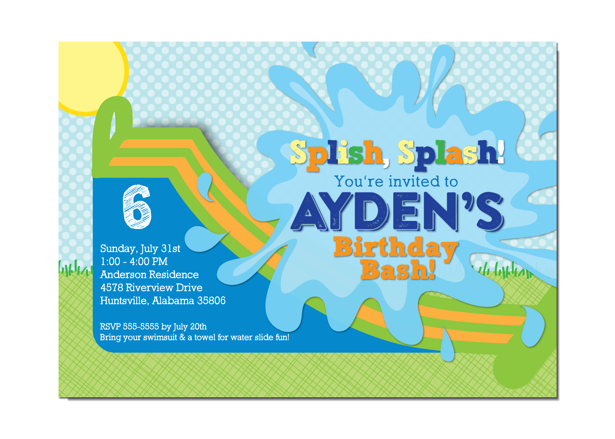Waterslide Kids Birthday Party Invitation Kids Birthday Party Invitation