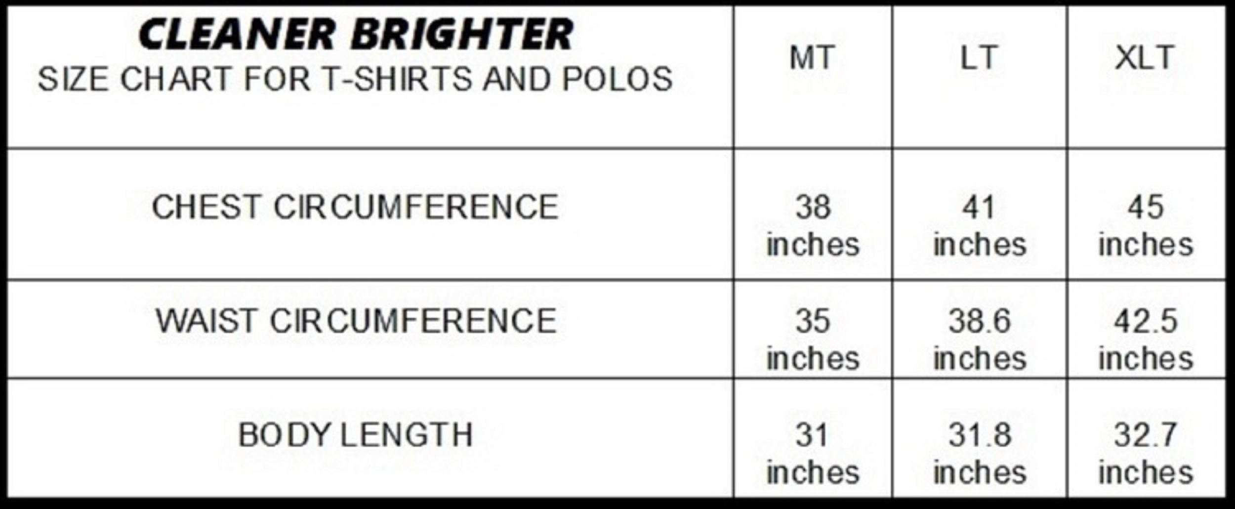 Size Chart For Polo Shirts