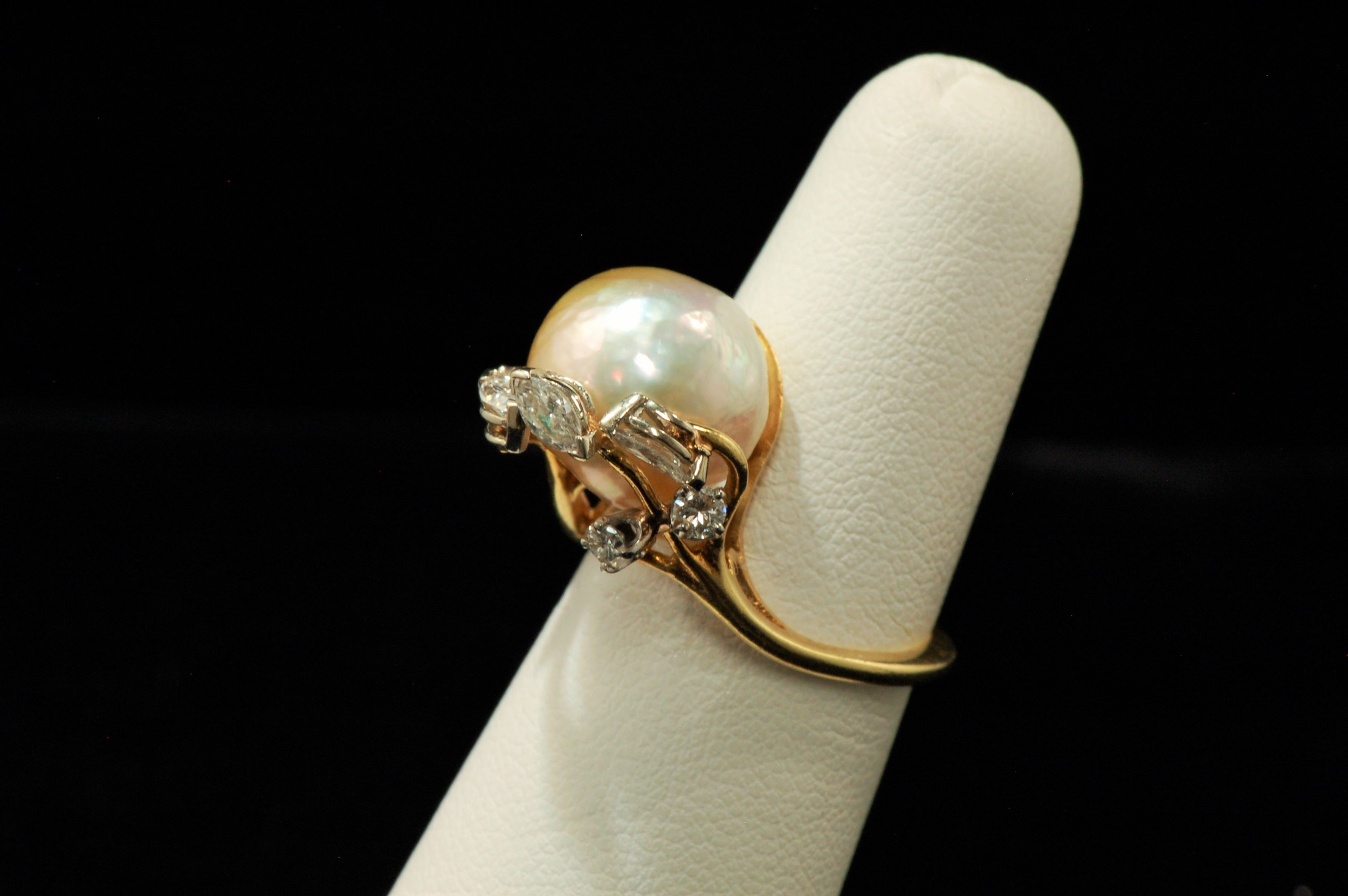 Circa 1950 S Free Form Pearl Ring Diamond Brokerage Jewelry