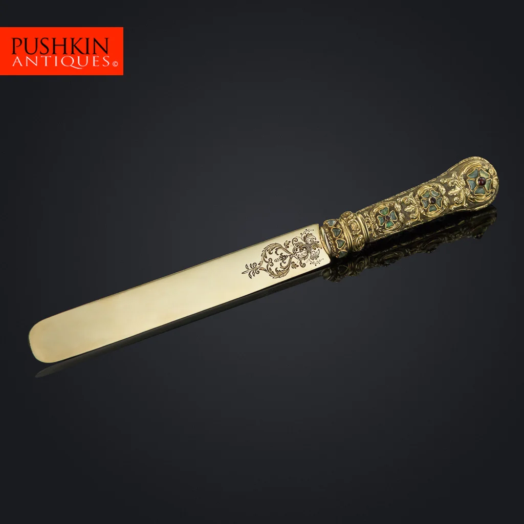 Pushkin Antiques Antique 19thc Georgian 18k Gold Gem Set Letter Opener C 1820