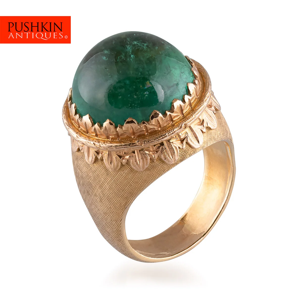 Pushkin Antiques Natural 17 Carat Cabouchon Emerald 18k Gold