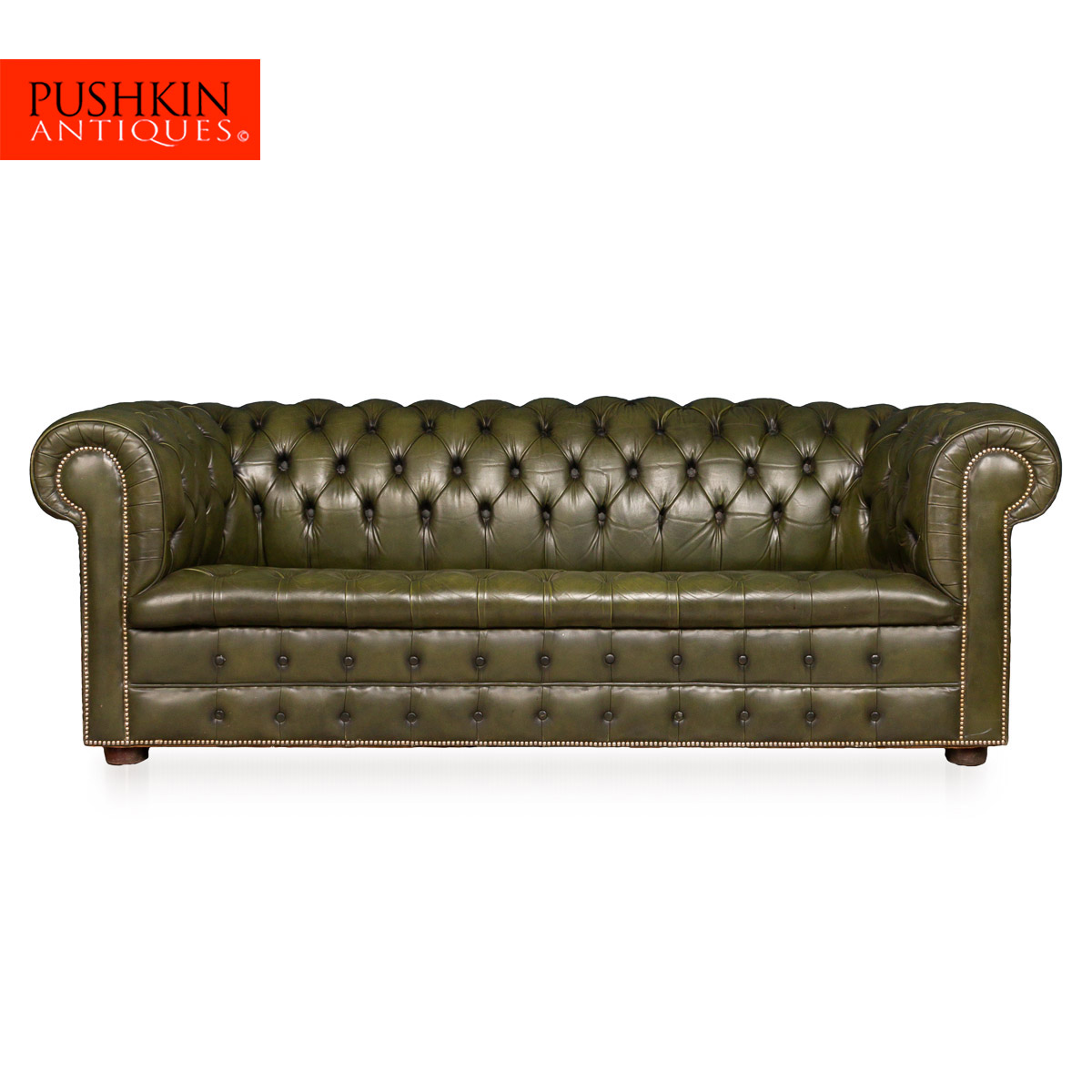 Pushkin Antiques Superb Mid 20thc Green Chesterfield Leather