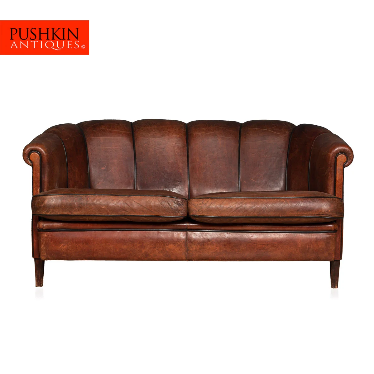 Pushkin Antiques Superb Late 20thc Scallop Back Two Seater Sofa In Sheepskin Leather