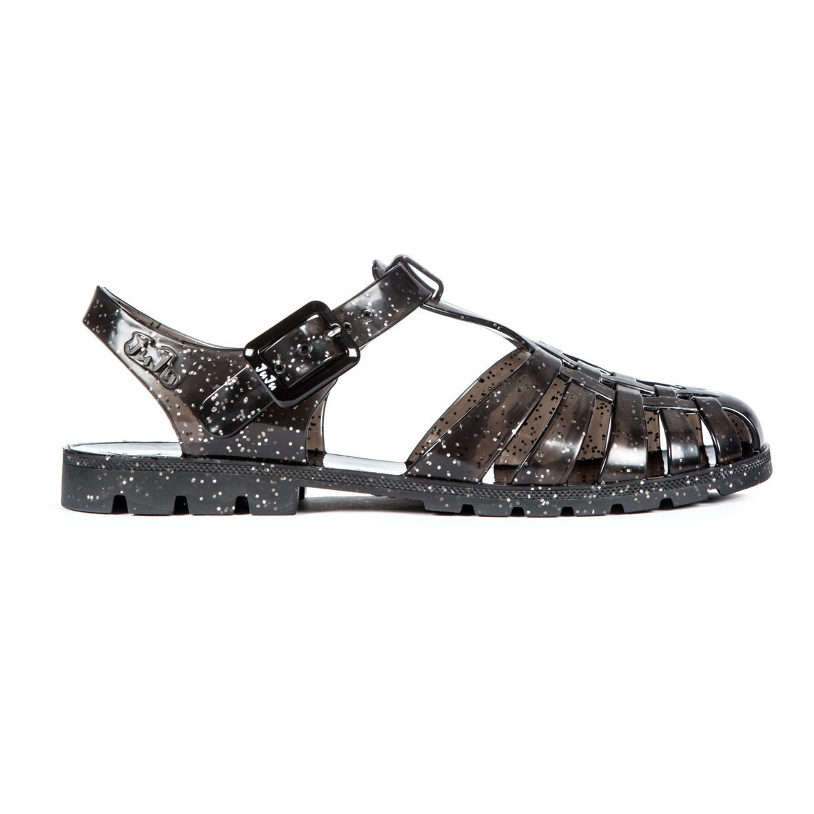 black glitter jelly sandals