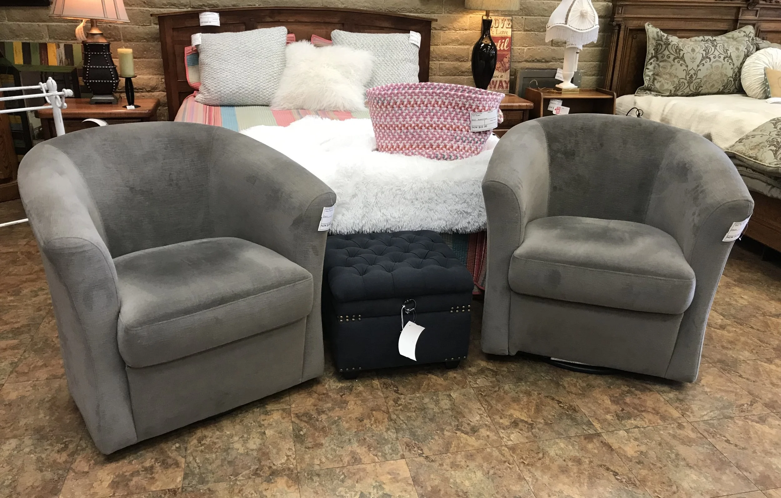 Gray Swivel Pier 1 Barrel Chairs Finders Keepers