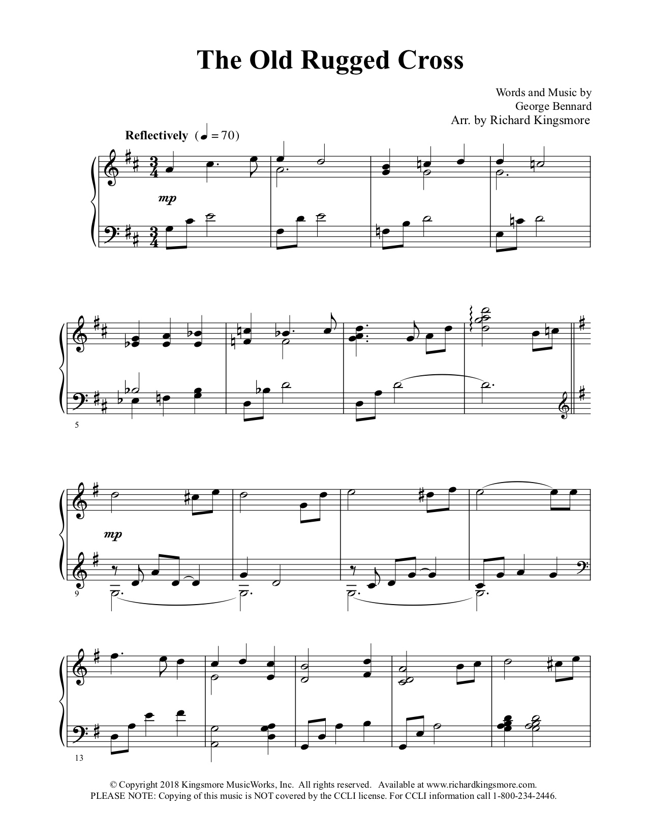 Bennard The Old Rugged Cross Sheet Music For Voice Piano Or Guitar