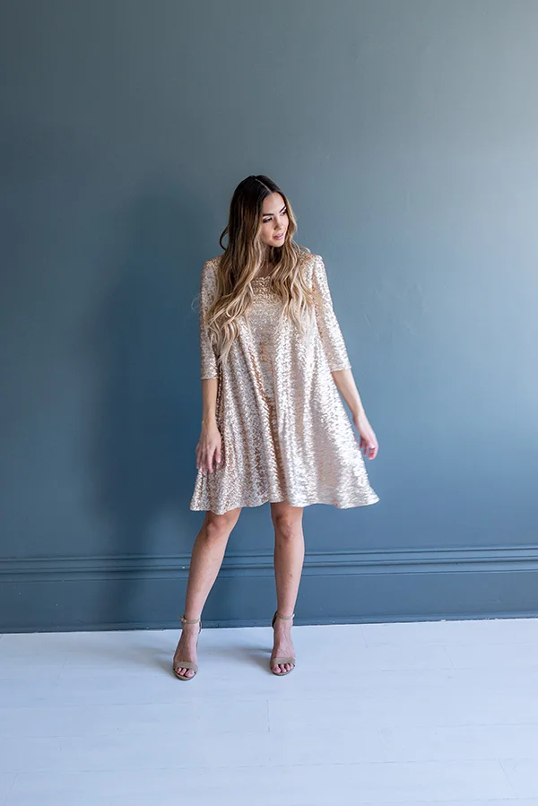 gold sequin swing dress