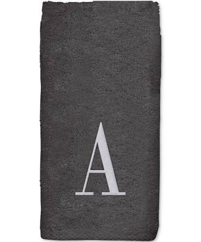 Monogrammed Hand Towel, Embroidered Letter A (16 x 30 in, Grey
