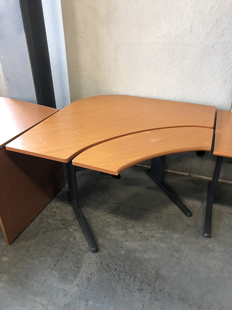 Sit Stand Corner Desk W Adjustable Keyboard Tray Teak Premiere