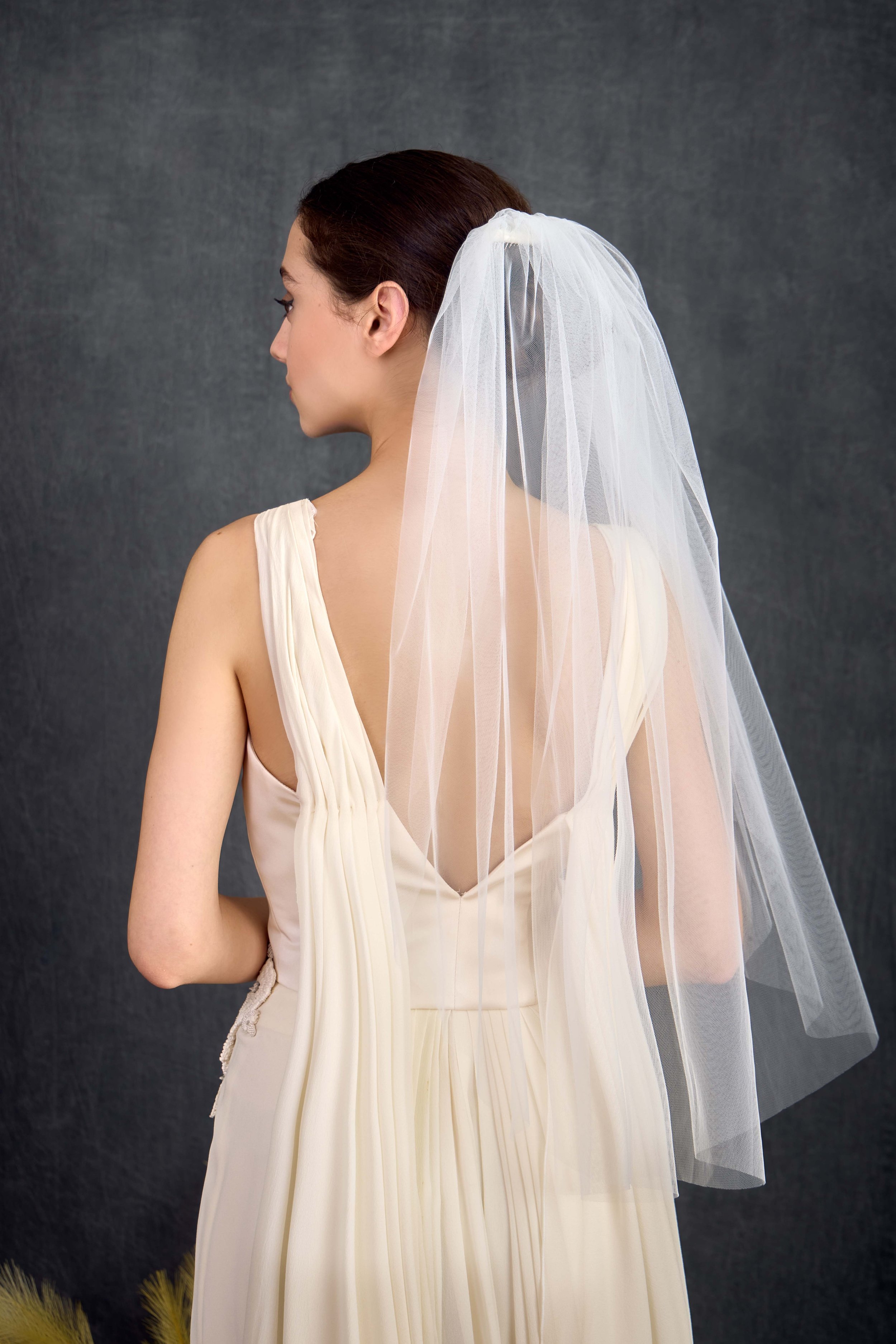 Ivory/White, Tulle, One-tier Fingertip Length Bridal Veil 42 — NK Bride