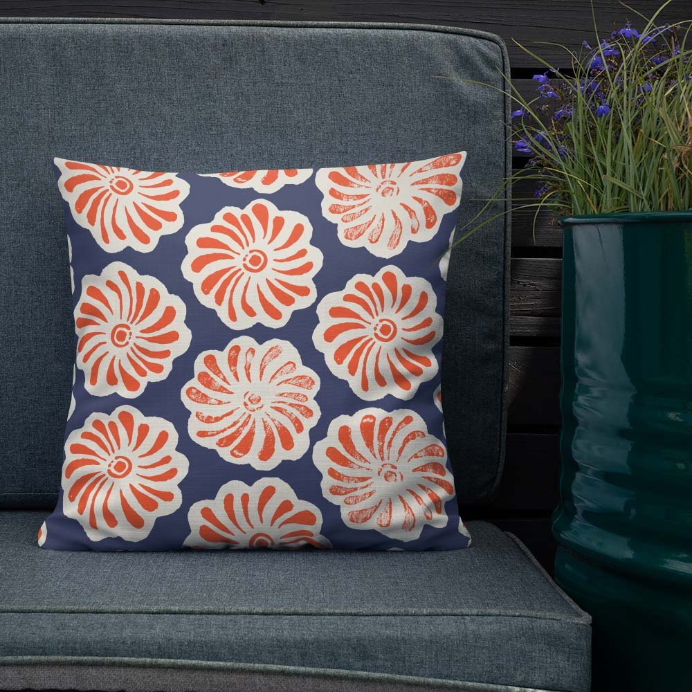 KD Spain — Tango Woodblock Style Floral Throw Pillow