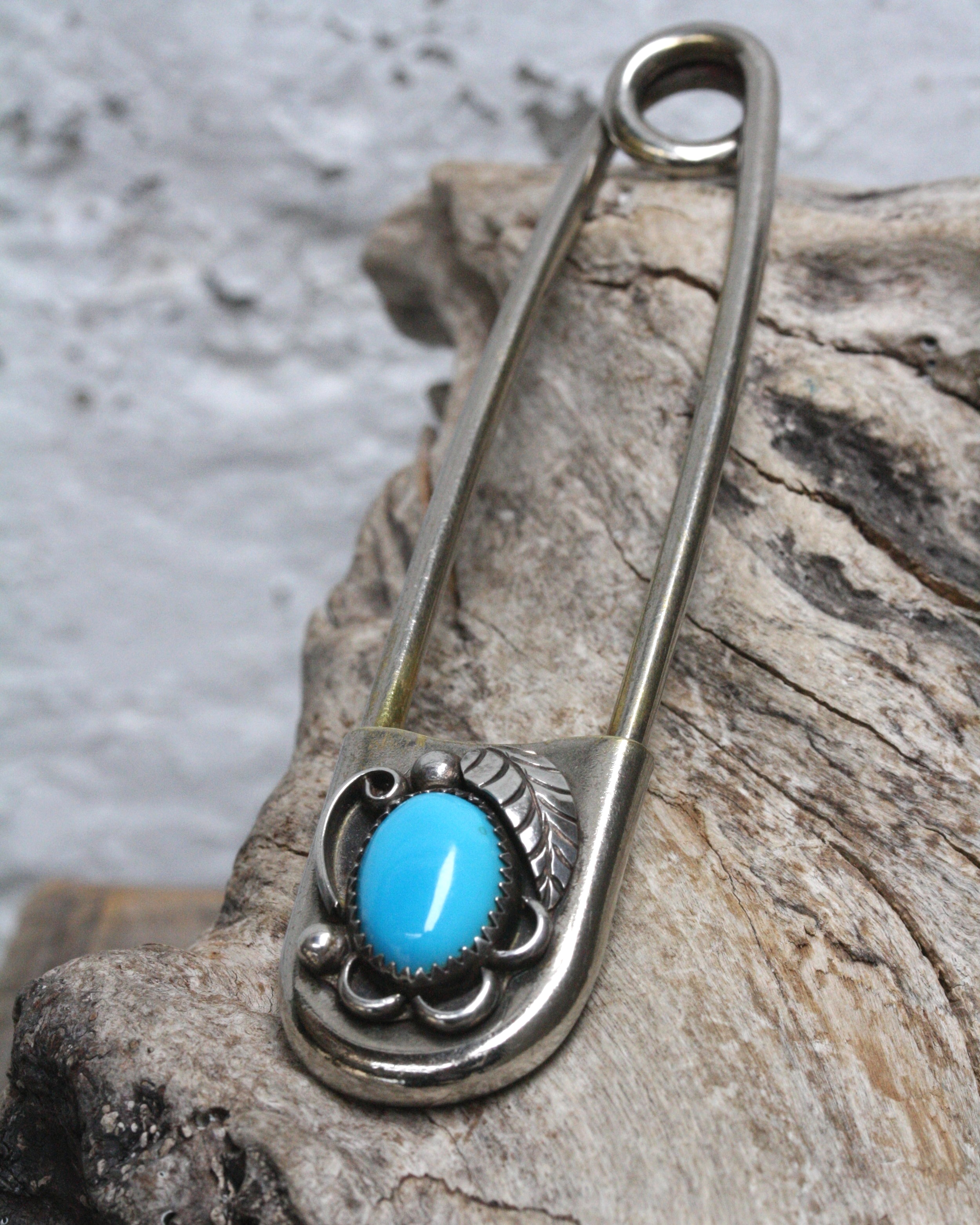 Jumbo Safety Pin with Cactus and Turquoise - Pigeon Heart Designs