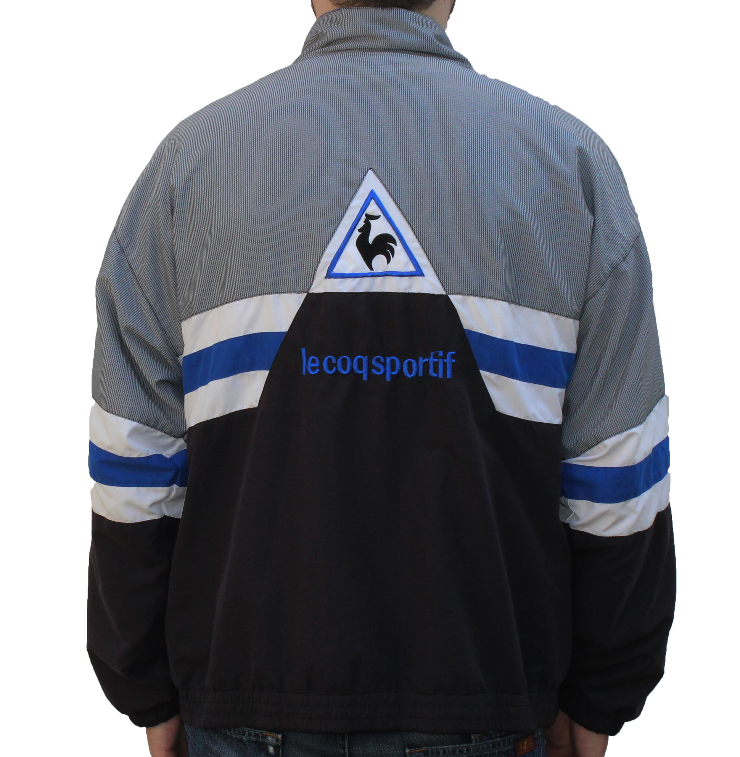 Vintage Le Coq Sportif Grey Blue Black Jacket Size Xl Roots