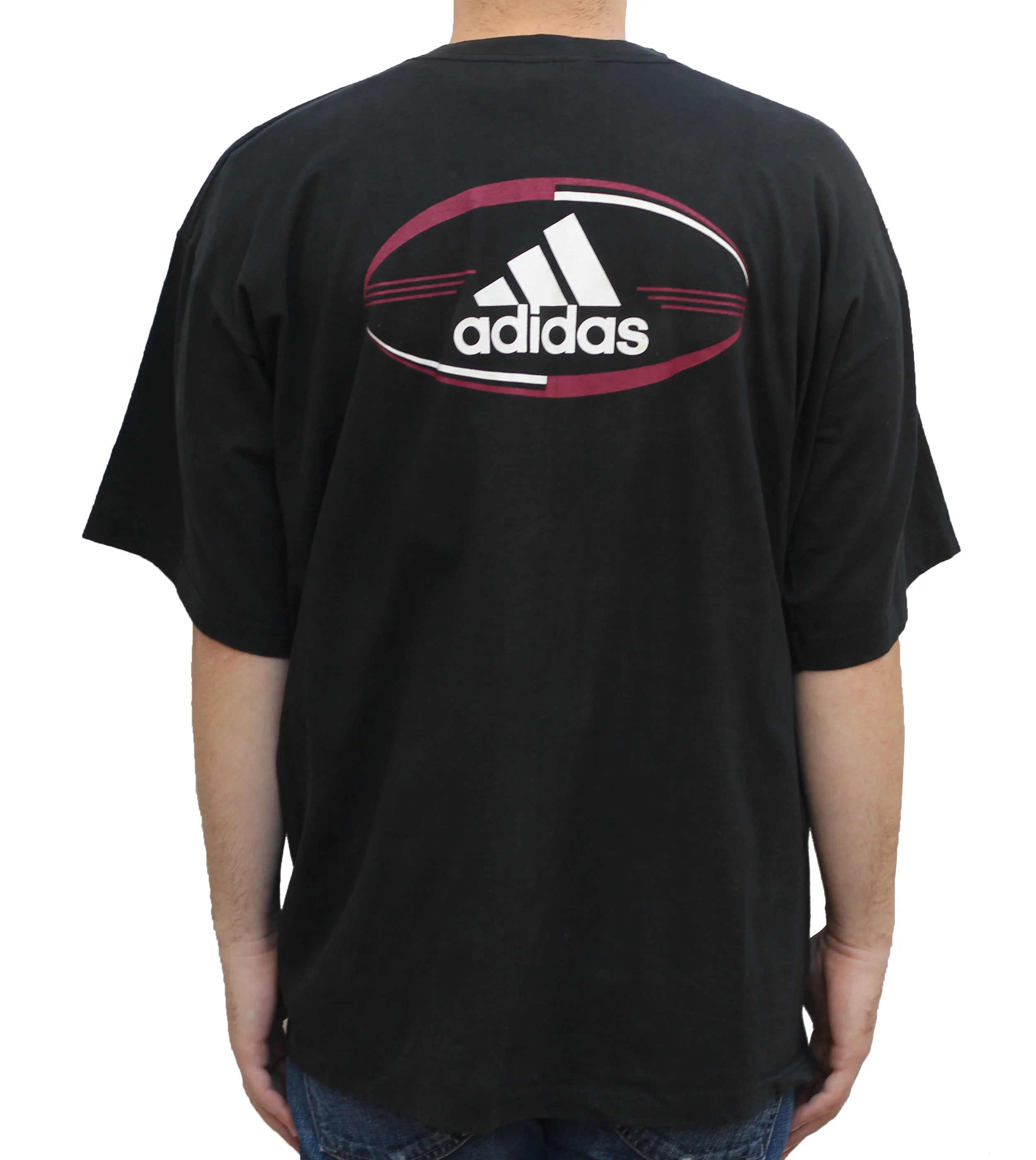 black adidas shirt with red logo