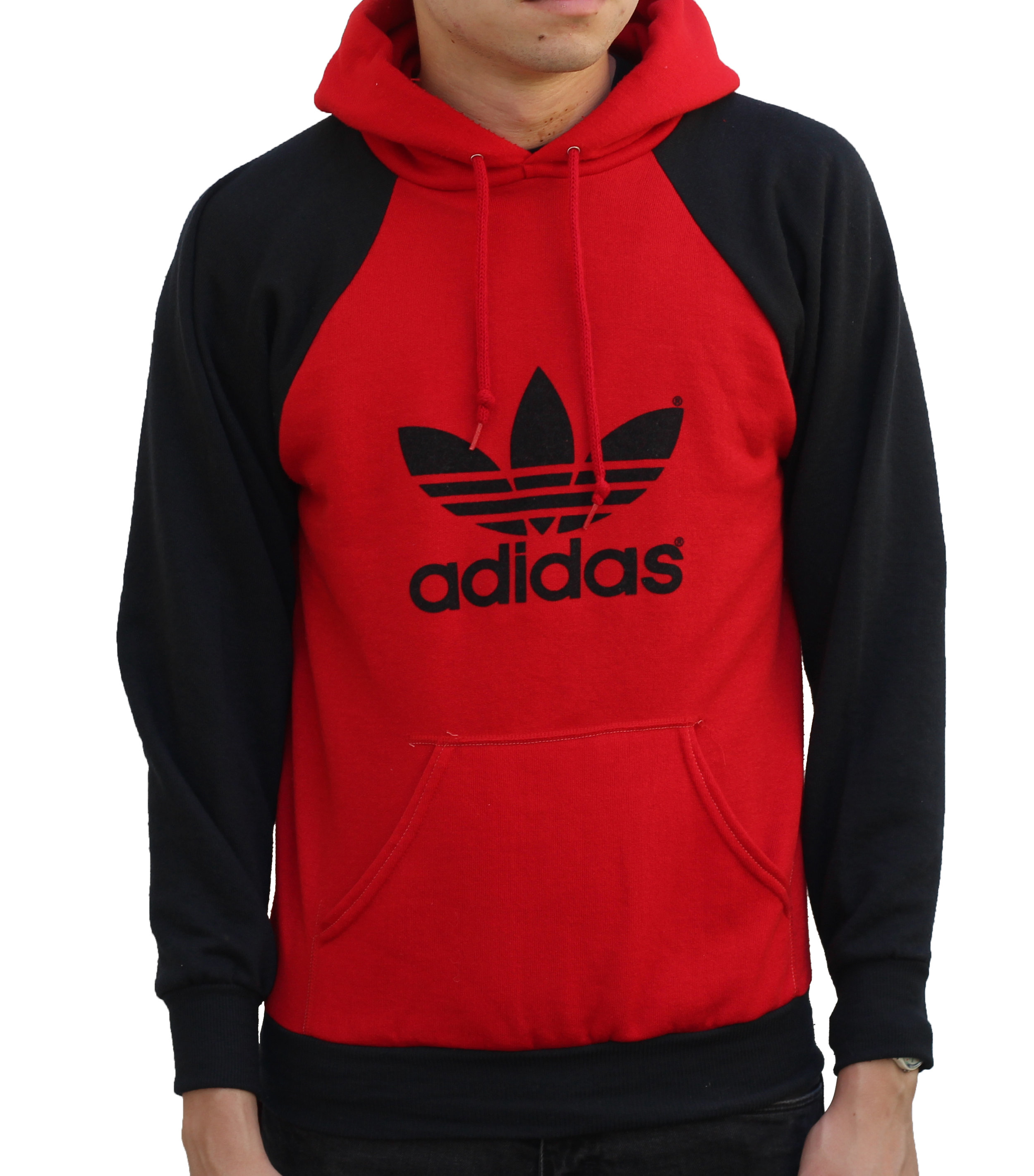 black adidas hoodie with red logo