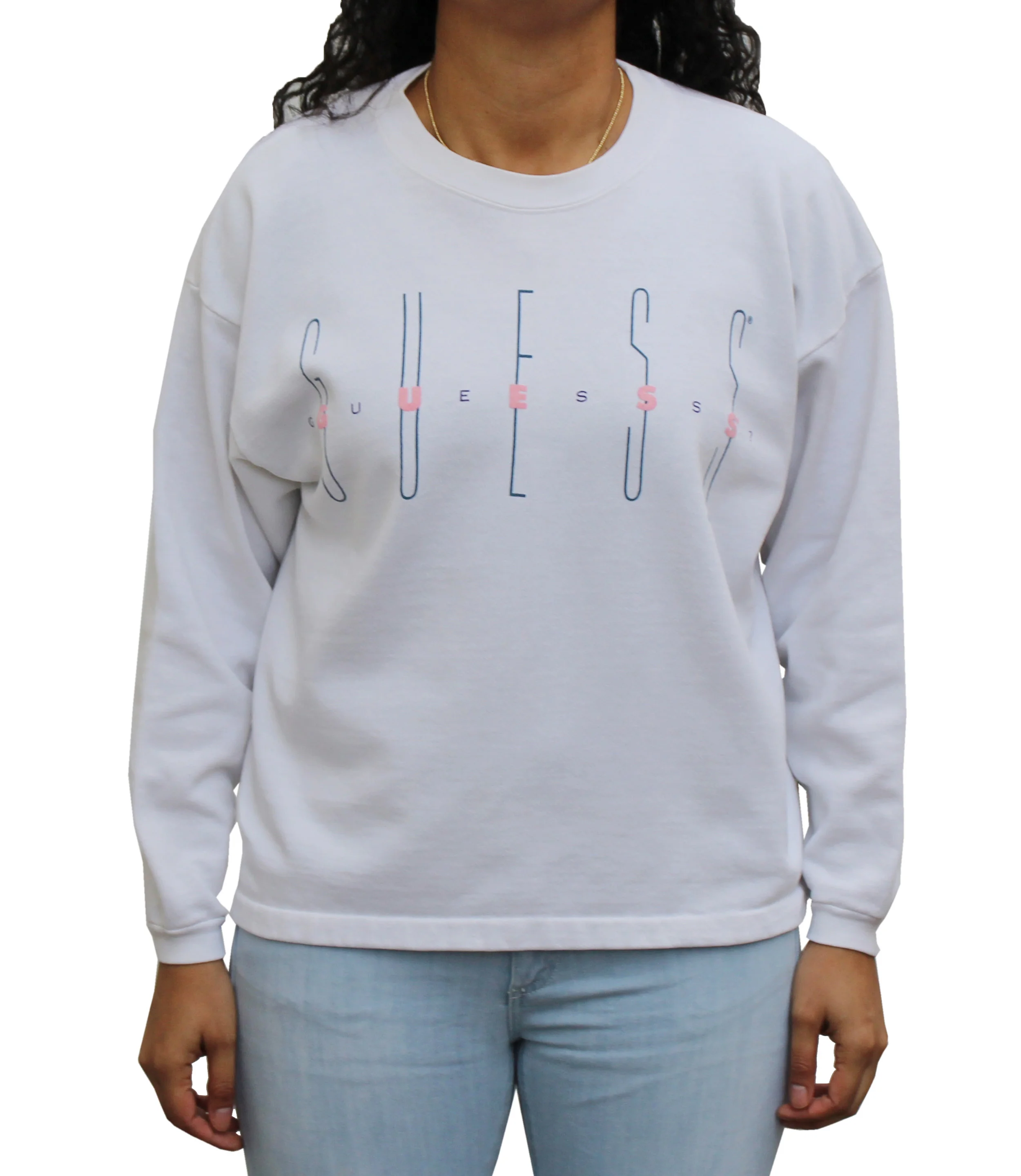 guess jeans white sweatshirt