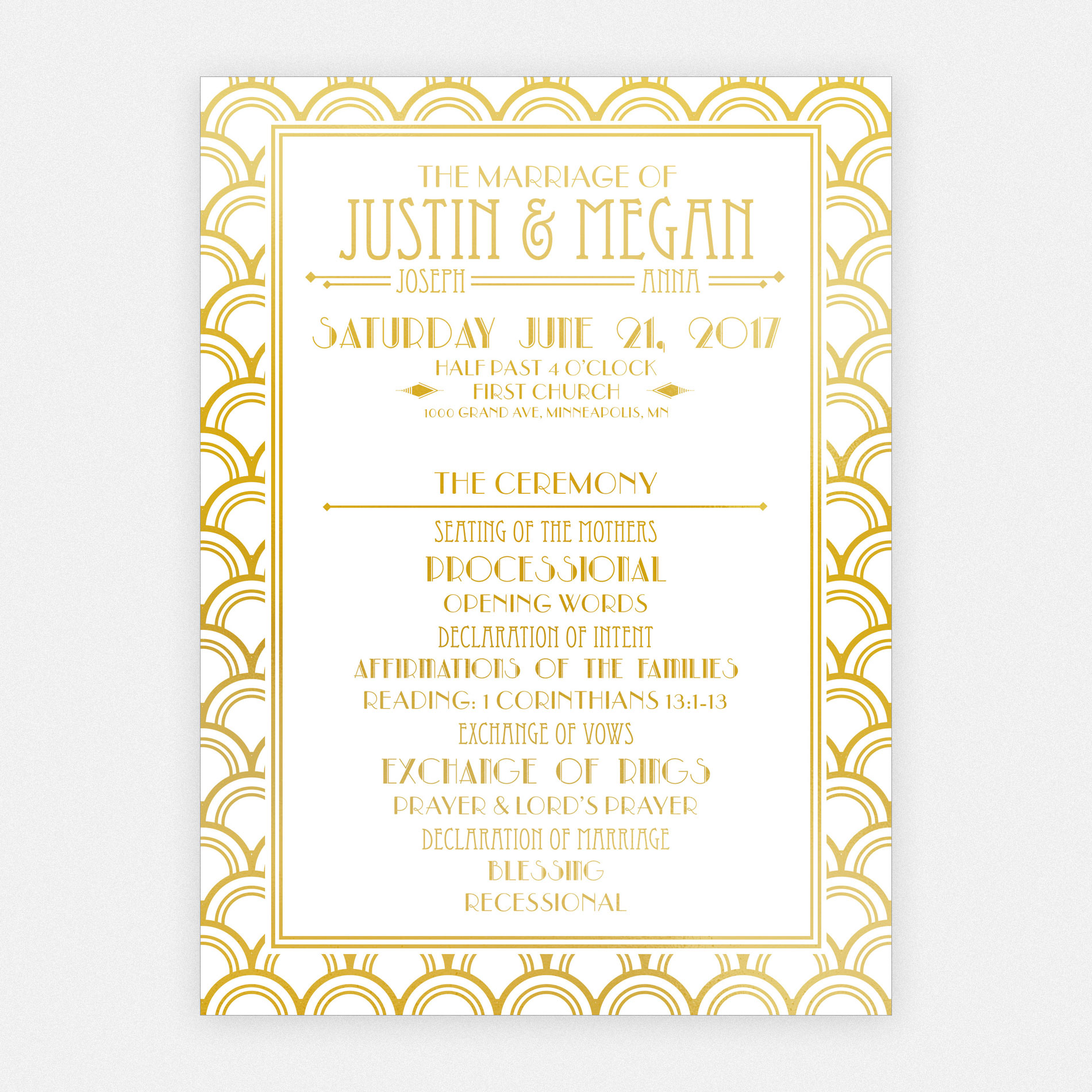 Wedding Gold Art Deco Program 5x7 Wide Format V Whcc Resources
