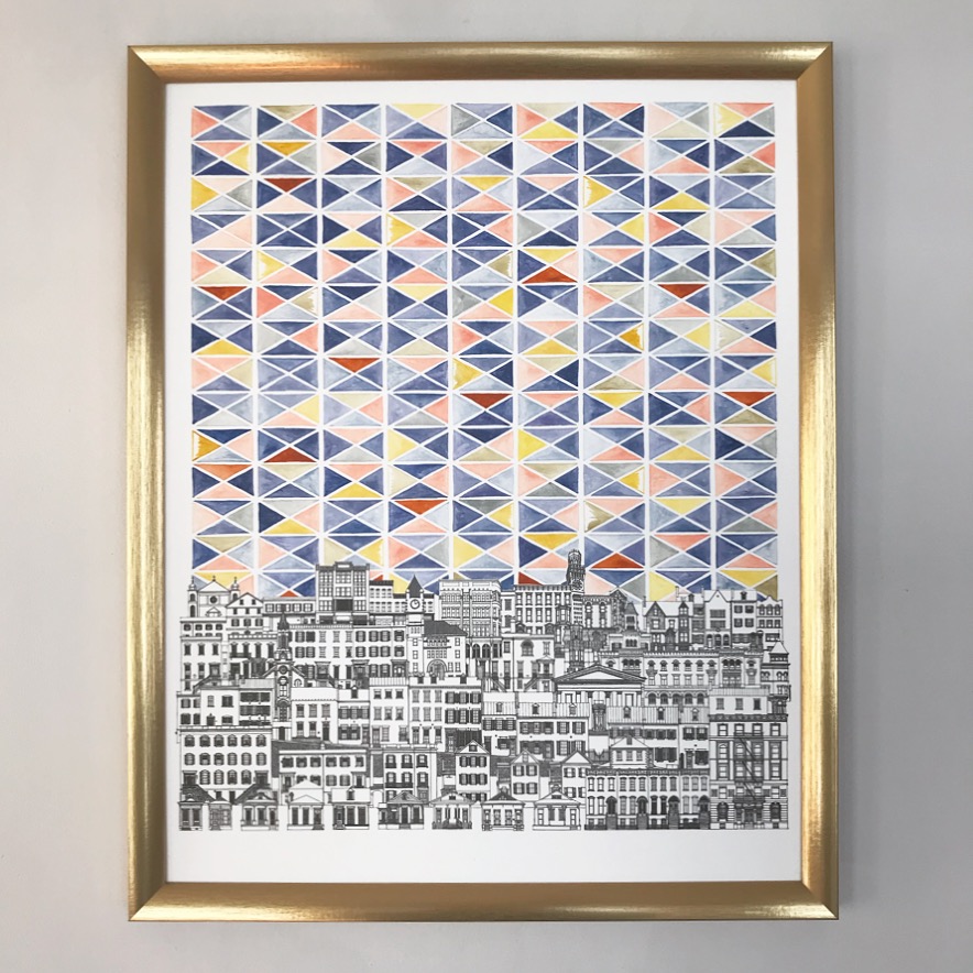Sunset City Original Watercolor Turn Of The Centuries