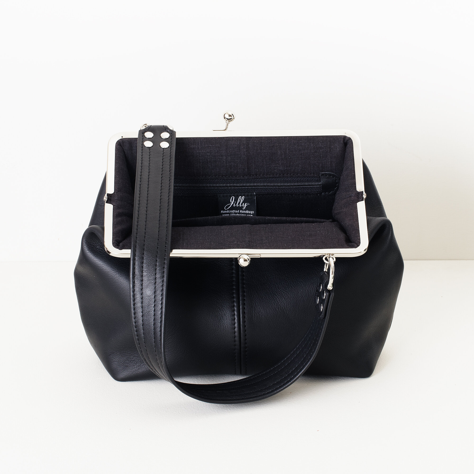 Leather Kiss Lock Shoulder Bag With Tassel Charm Jilly Designs