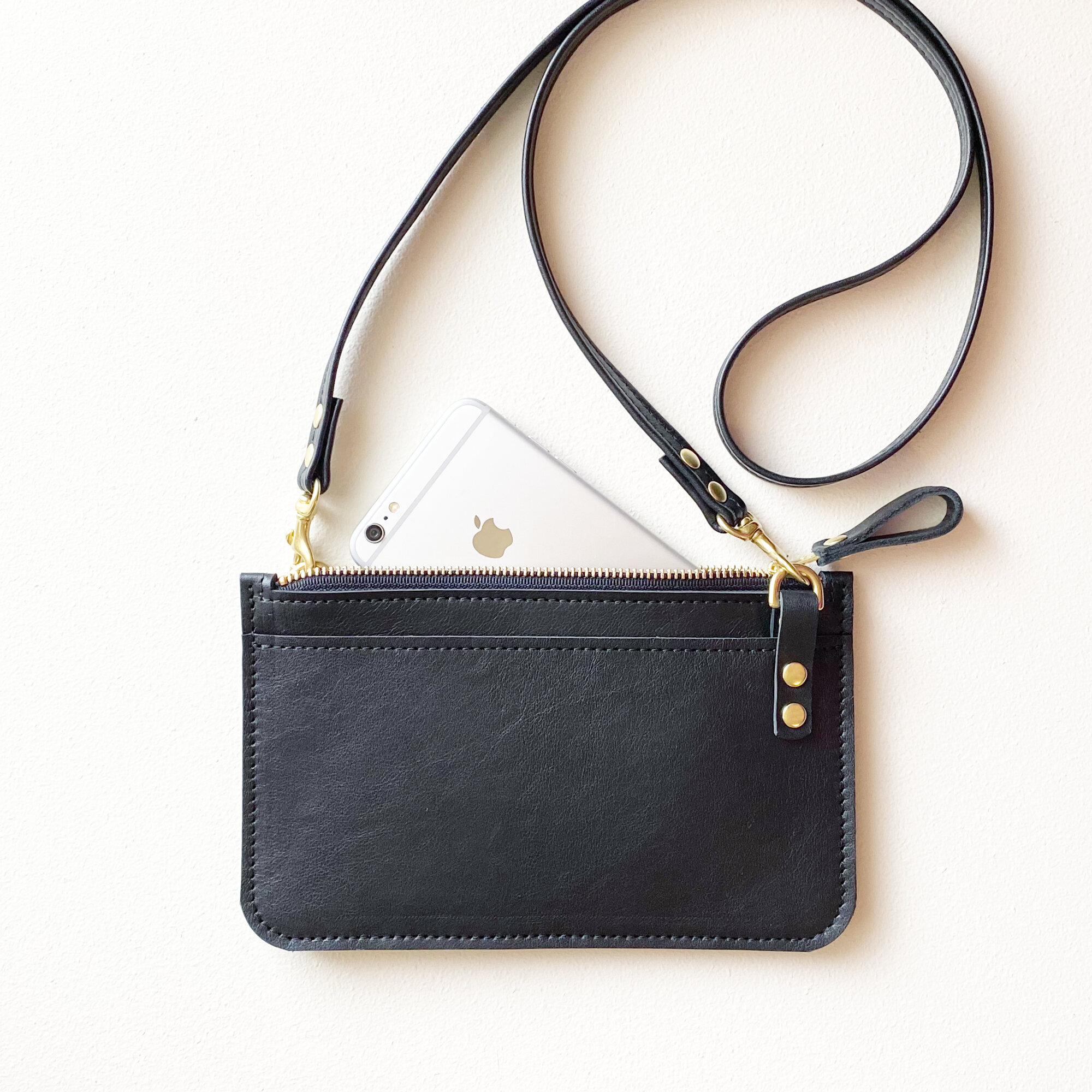 Thin Crossbody Strap - Black Leather