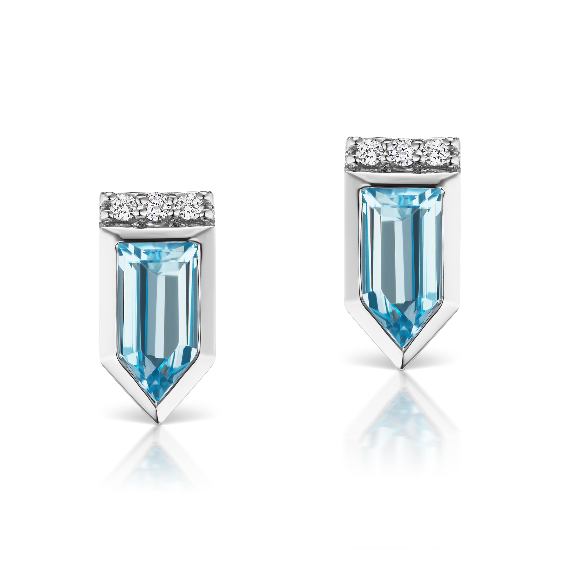 14K White Gold Gemstone Earrings With Cognac and Blue Topaz