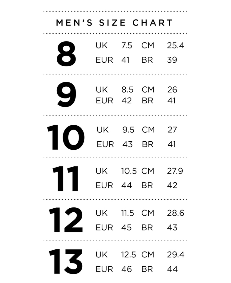 Huarache Size Chart