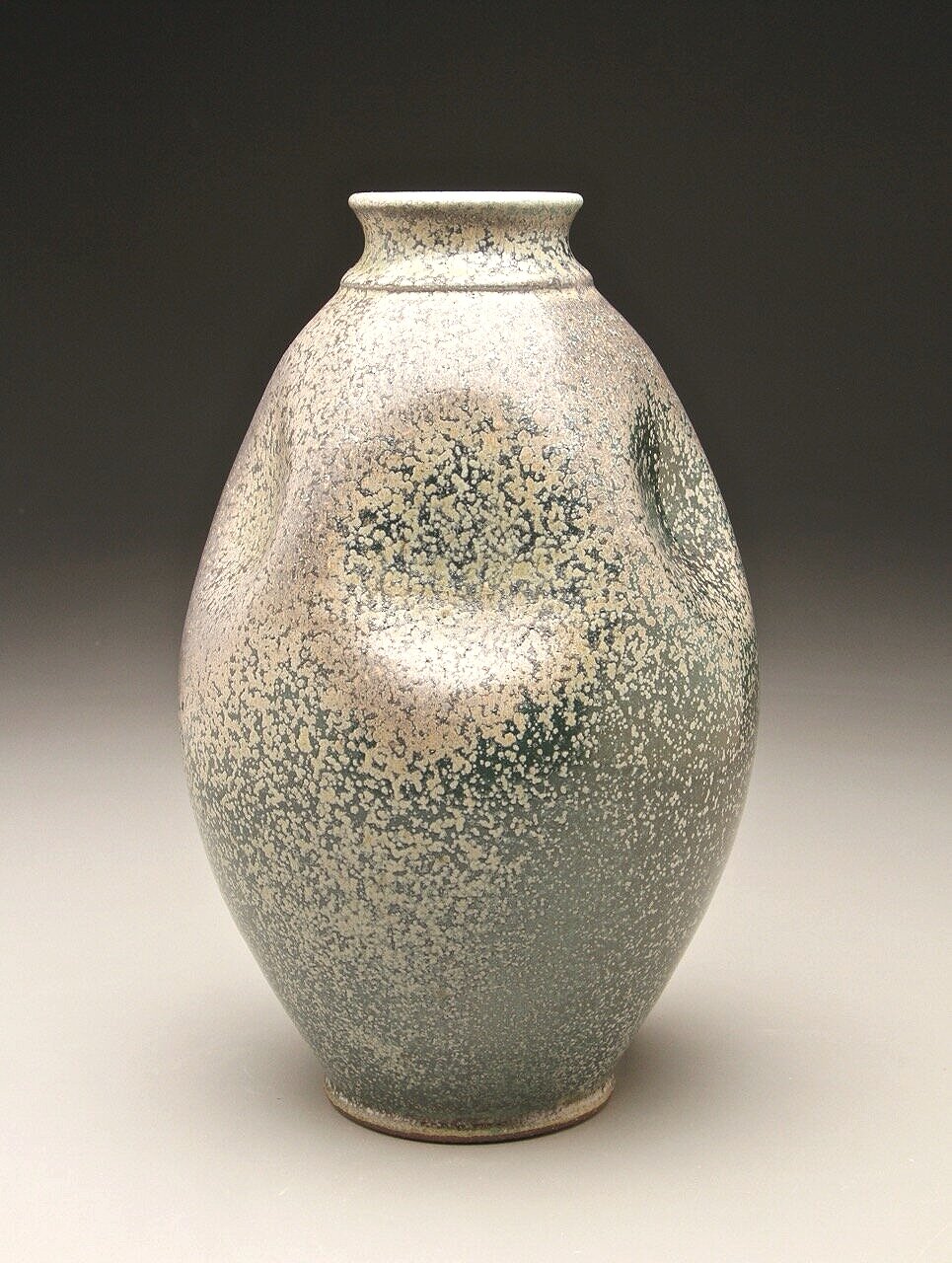 Dimpled Flower Vase In Patina Green 12 5 H Ben Owen Pottery