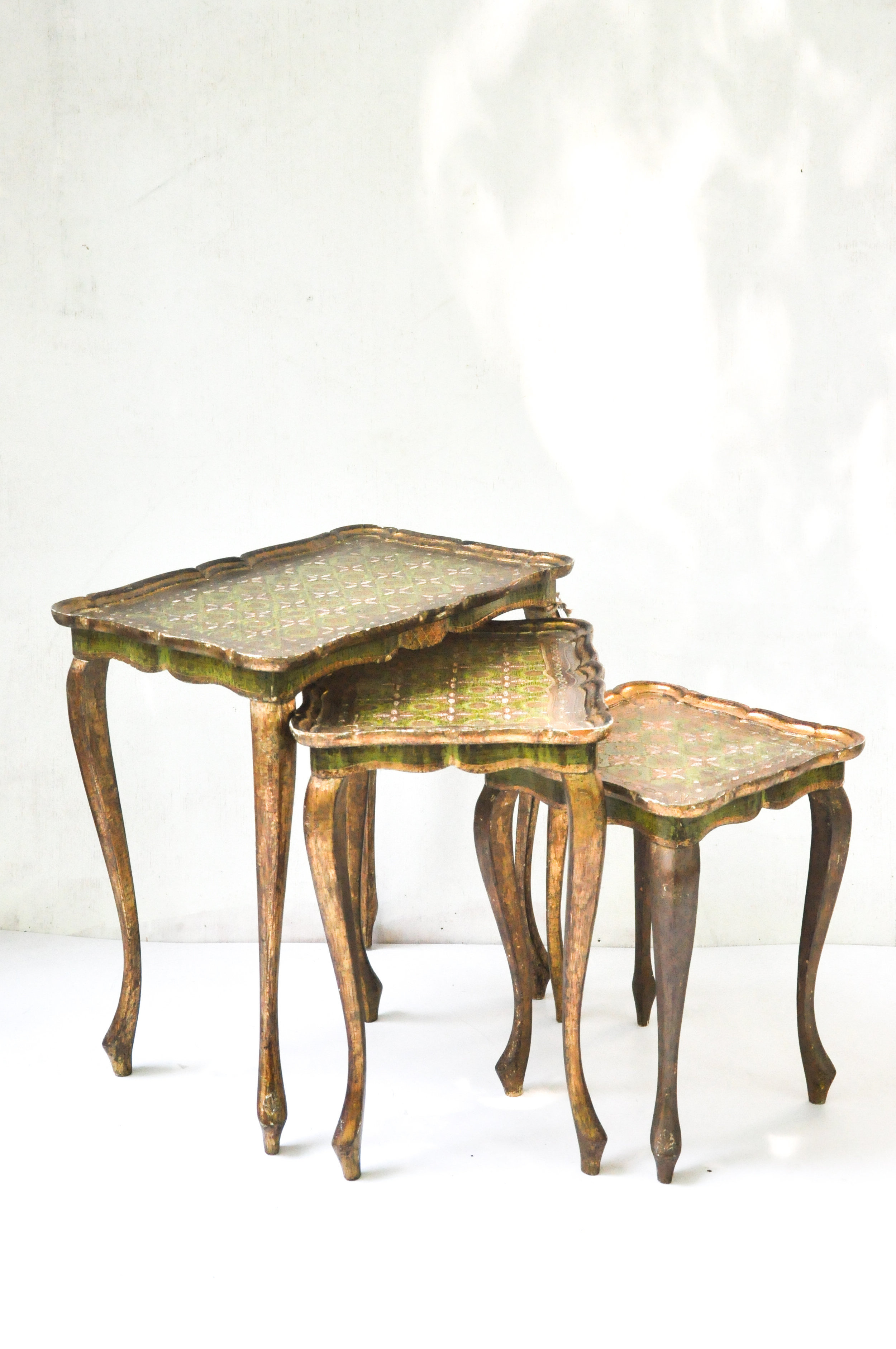 Southern Vintagetablesgreen And Gold Nesting Tables Leonardo