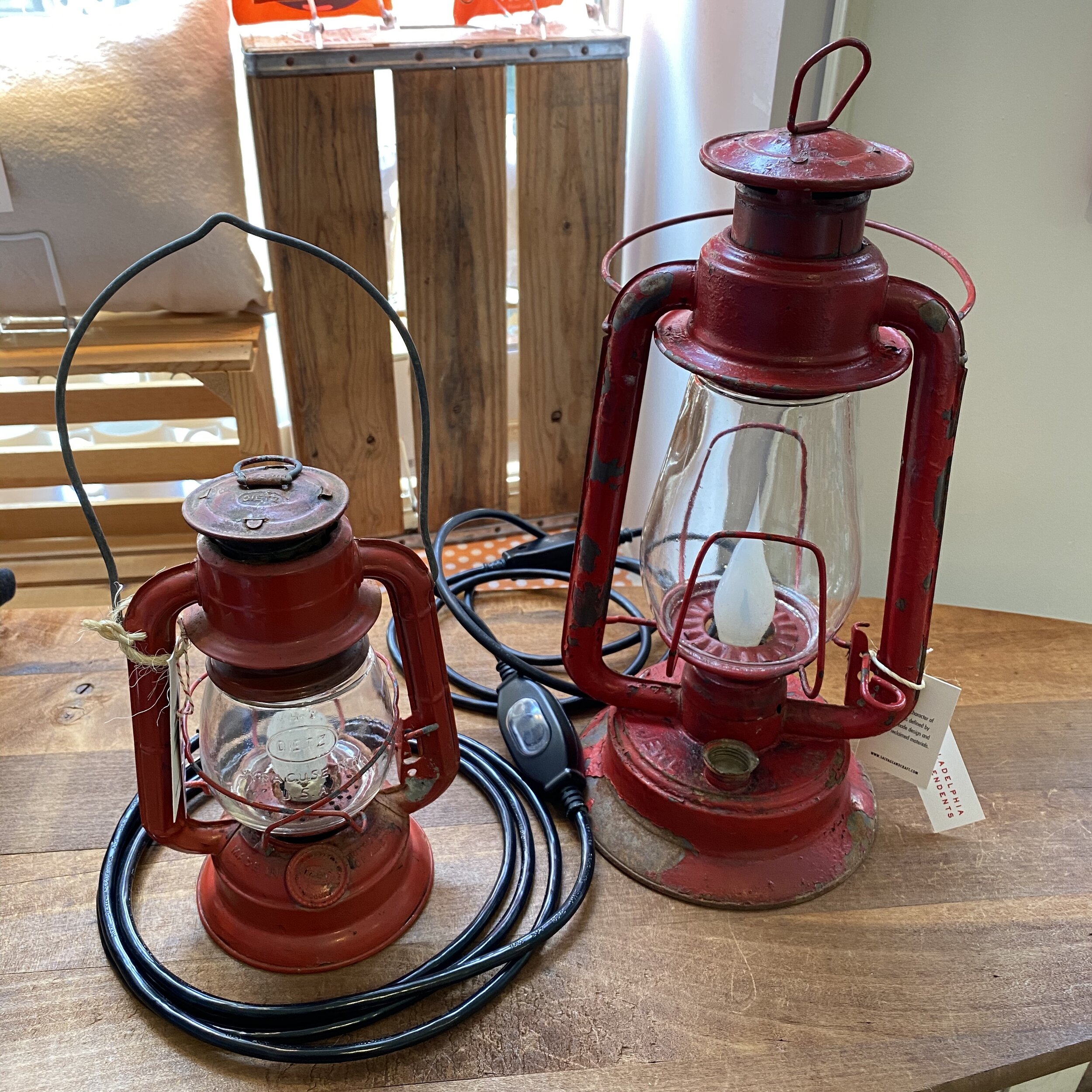 red camping lantern