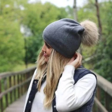 Fine Knit Angora Fur Pom Pom Slouchy 