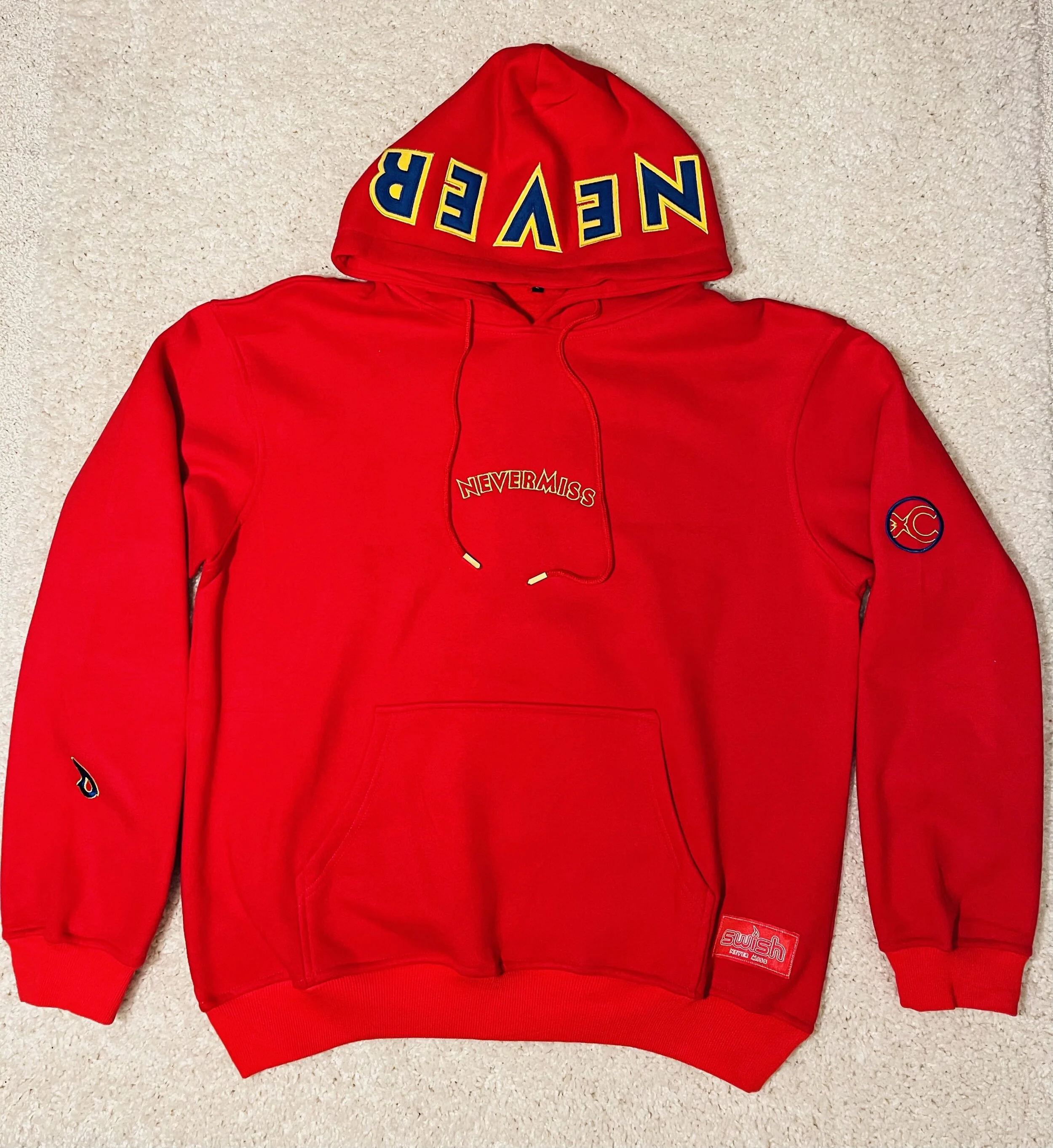 red yellow and blue hoodie