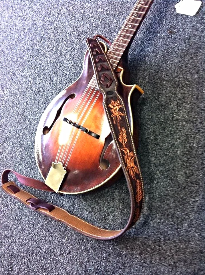 Custom Leather Brown Mandolin Strap for an A Style or F Style Instrument Strap