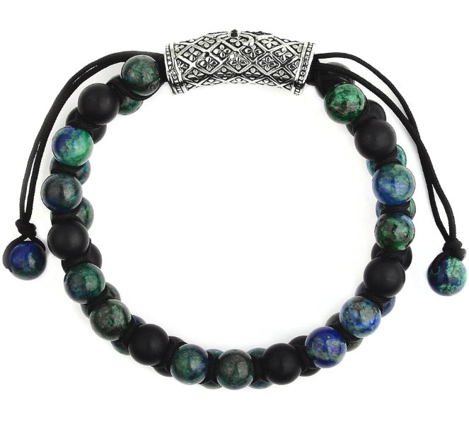West Coast Jewelry 15mm Wide Crucible Mens Matte Black Onyx Double Layered Natural Stone Bead Bracelet