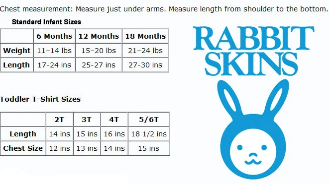 Rabbit Skins Onesies Size Chart