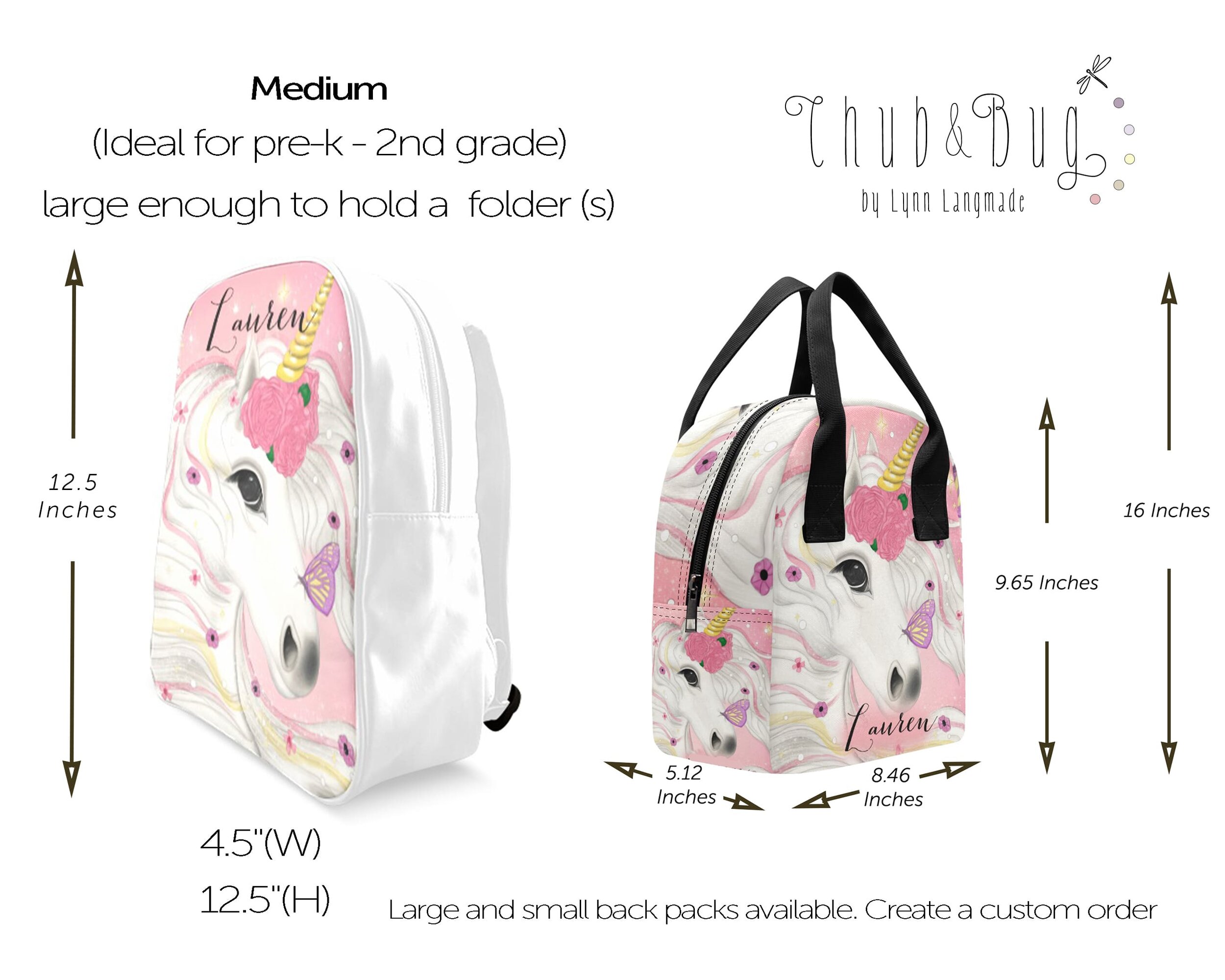 Personalized Backpack And Lunch Bag Set In White And Pink Chub