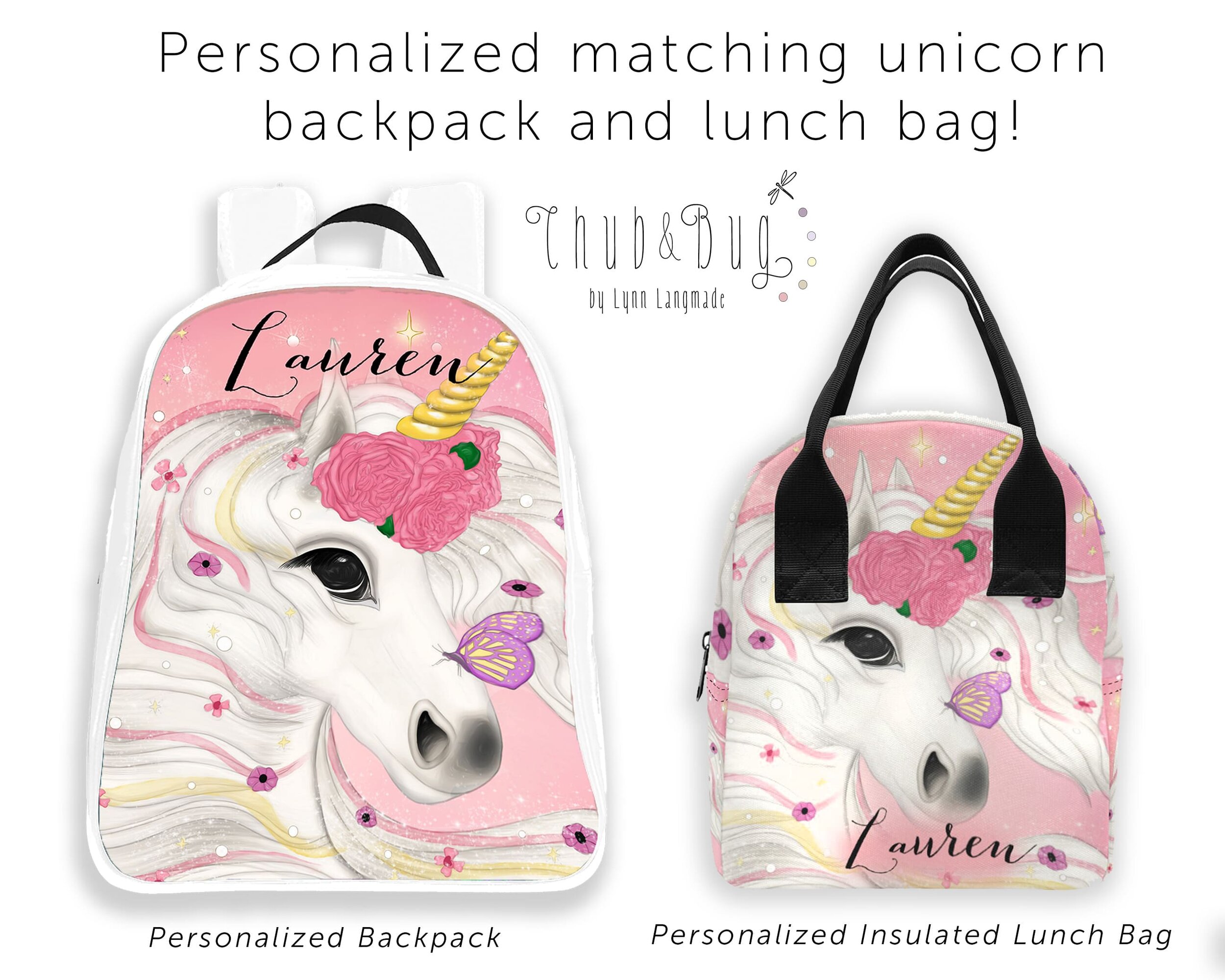 unicorn backpack with matching lunch box