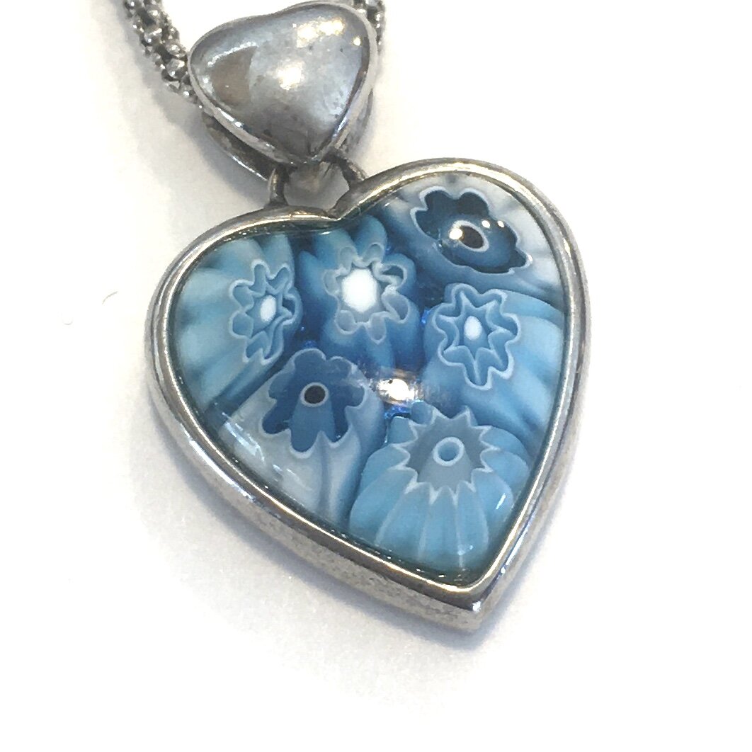 Details about   .925 Sterling Silver Millefiori Heart Pendant. 