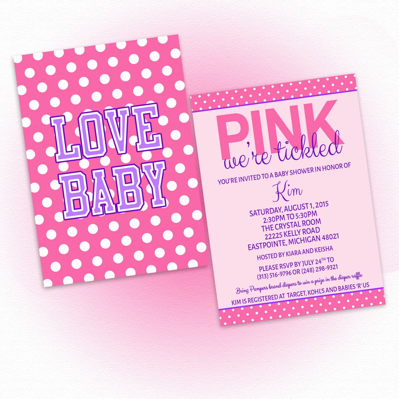 Eleven Eleven Pixel Tickled Pink Love Baby Shower Invitation Diy