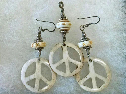Peace Symbol Pendant with Crystals in Sterling Silver
