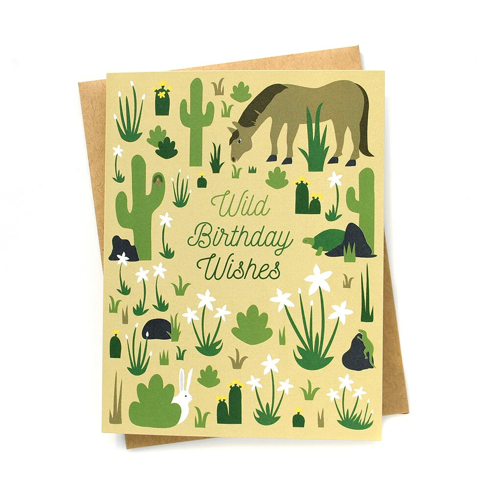 Wild Wishes Birthday Card Desert Scene with Cacti and Animals — Klinger Creative - Illustration, Design, and Greeting Cards Wild Wishes Birthday Card Desert Scene with Cacti and Animals — Klinger Creative - Illustration, Design, and Greeting Cards