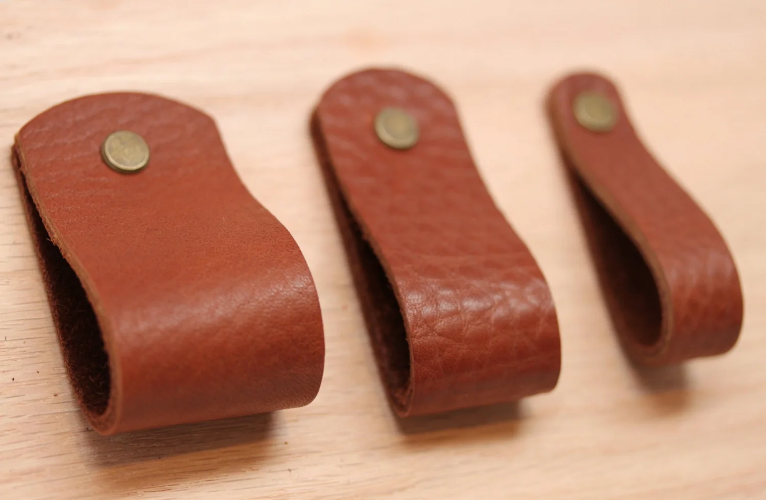 Tobacco All Leather Drawer And Cabinet Loop Pulls With Hardware