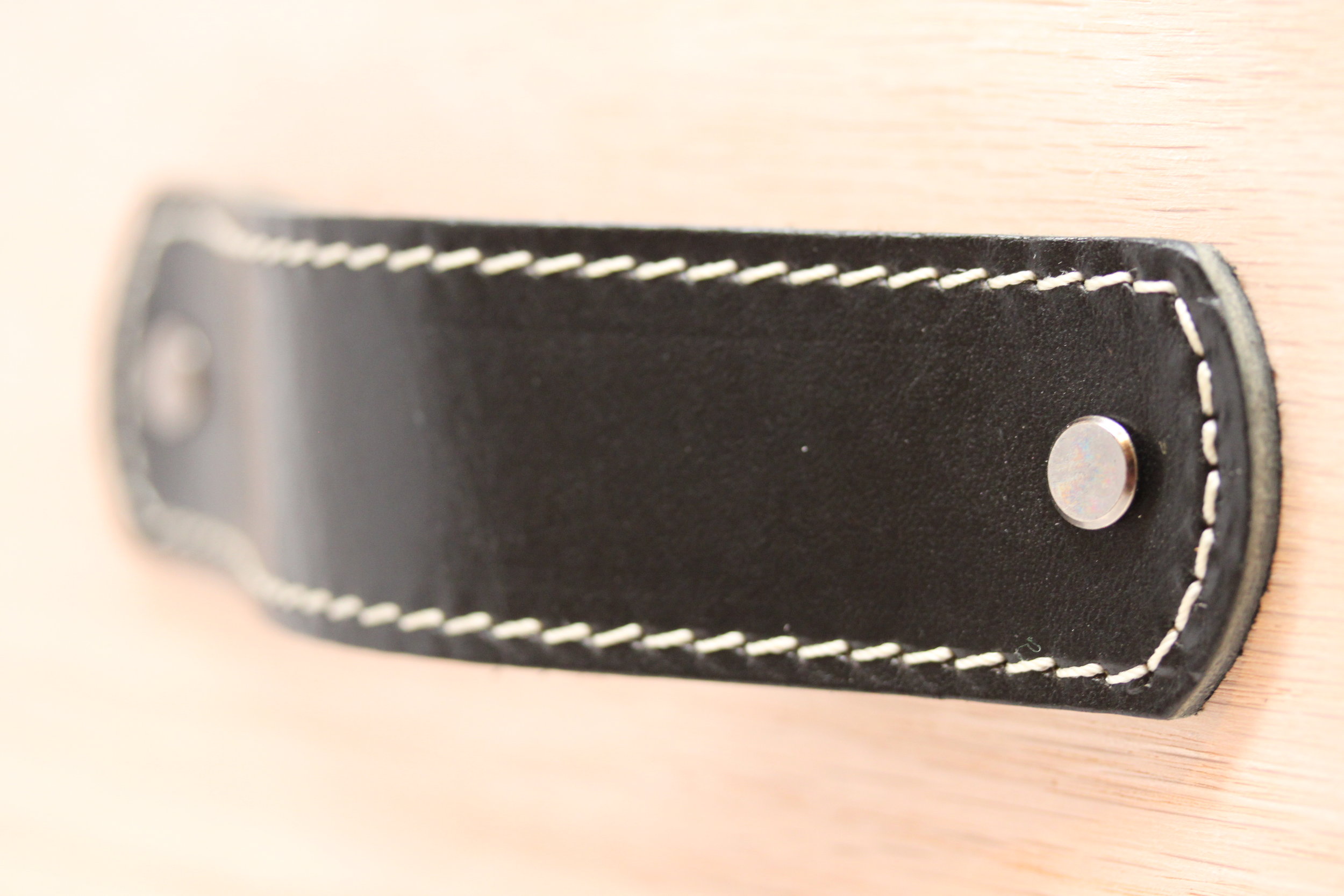 Wide Black All Leather Drawer And Cabinet Pulls Stitched Cream