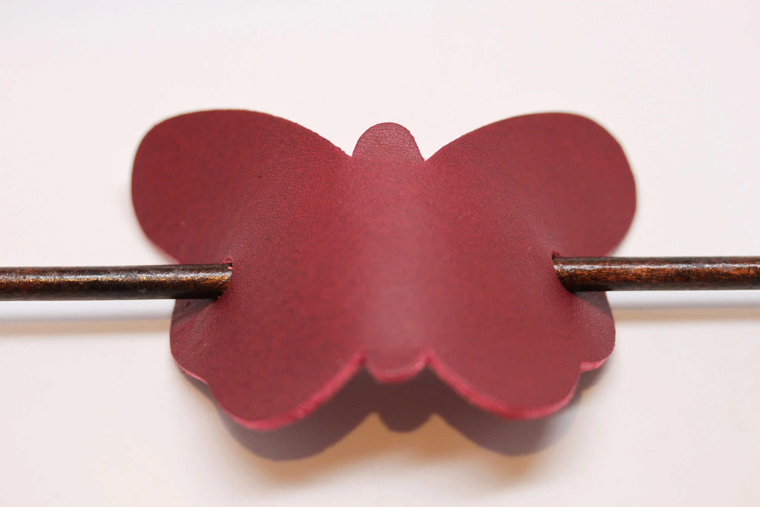 Simple And Unique Deep Red Leather Butterfly Hair Barrette With