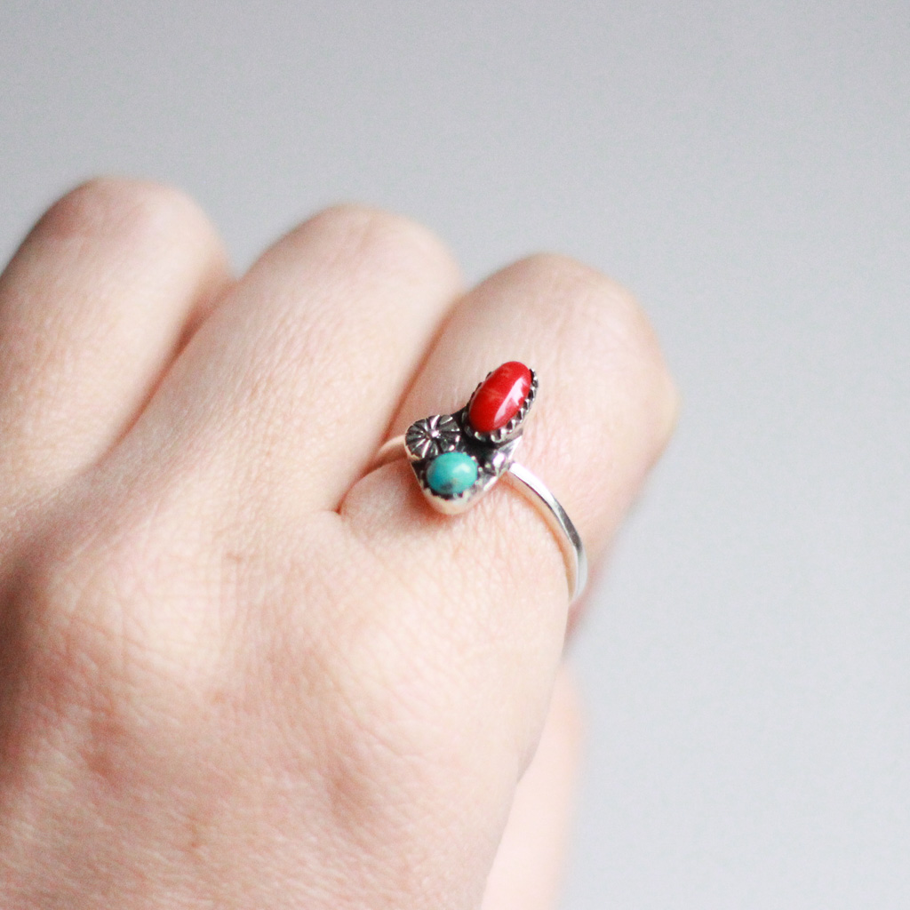 Silver Coral Turquoise Ring Vintage Home Decor Portland