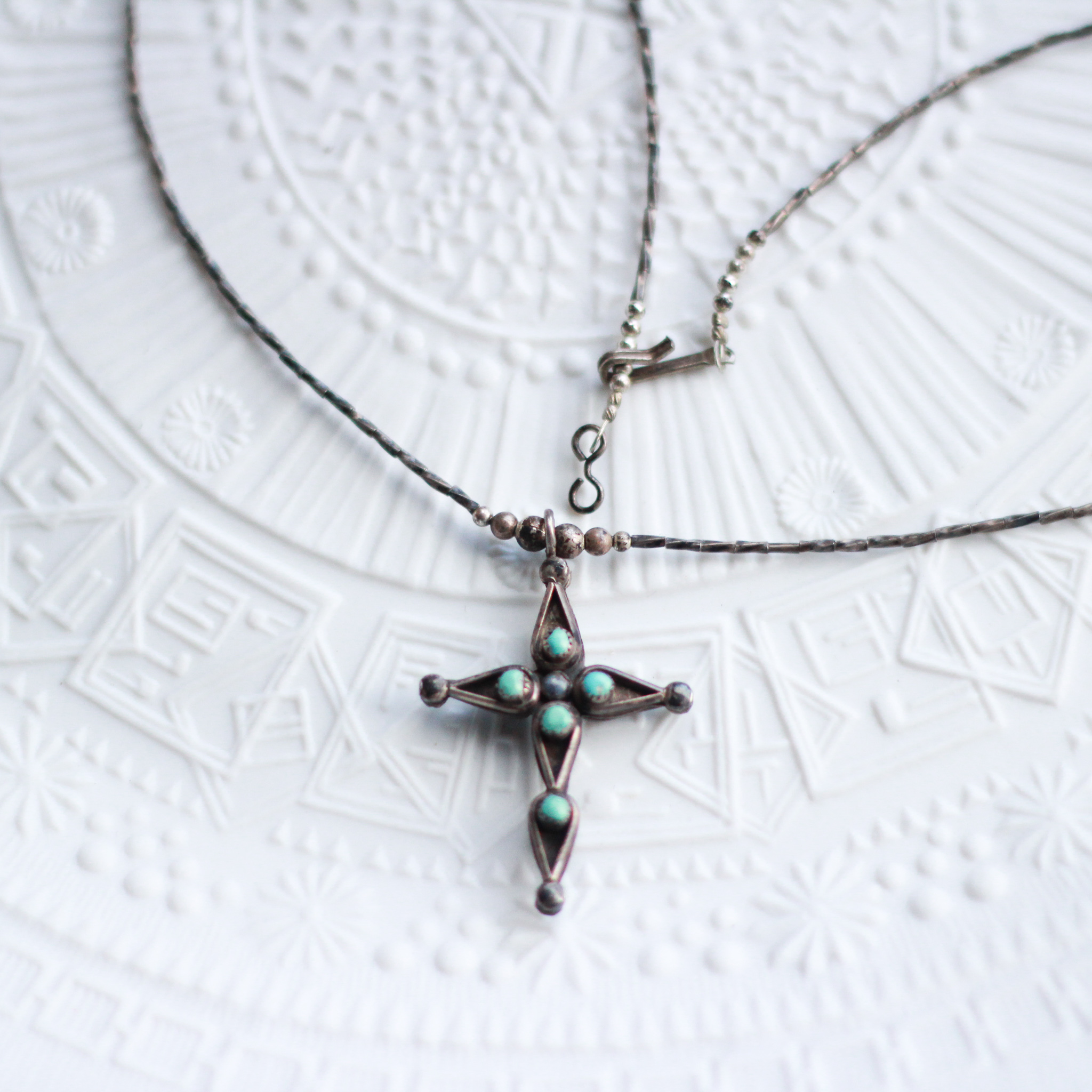 Zuni Turquoise Coral Cross Necklace Vintage Home Decor