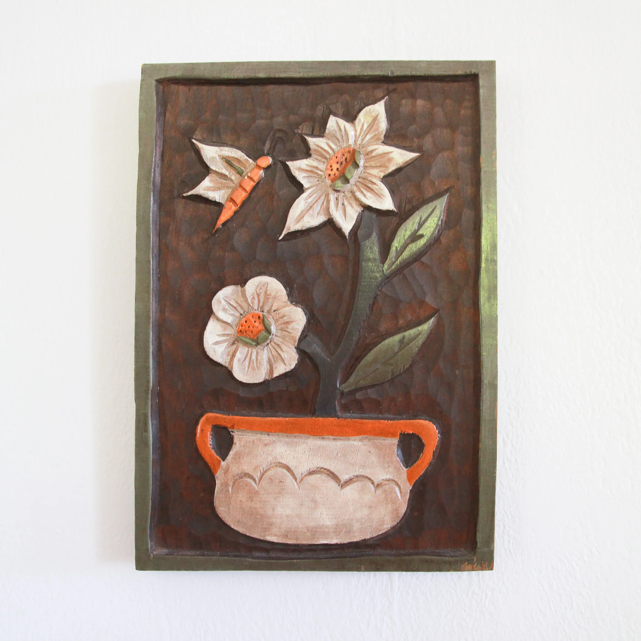 Hand Painted Carved Wood Wall Hanging Vintage Home Decor Portland Oregon Left Coast Revivals