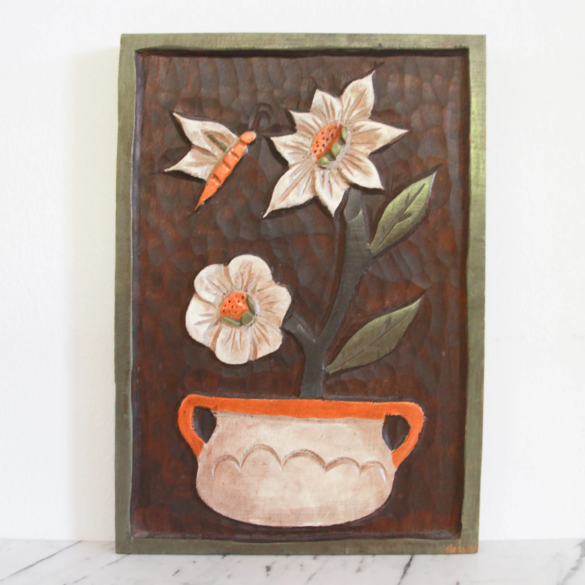 Hand Painted Carved Wood Wall Hanging Vintage Home Decor Portland Oregon Left Coast Revivals